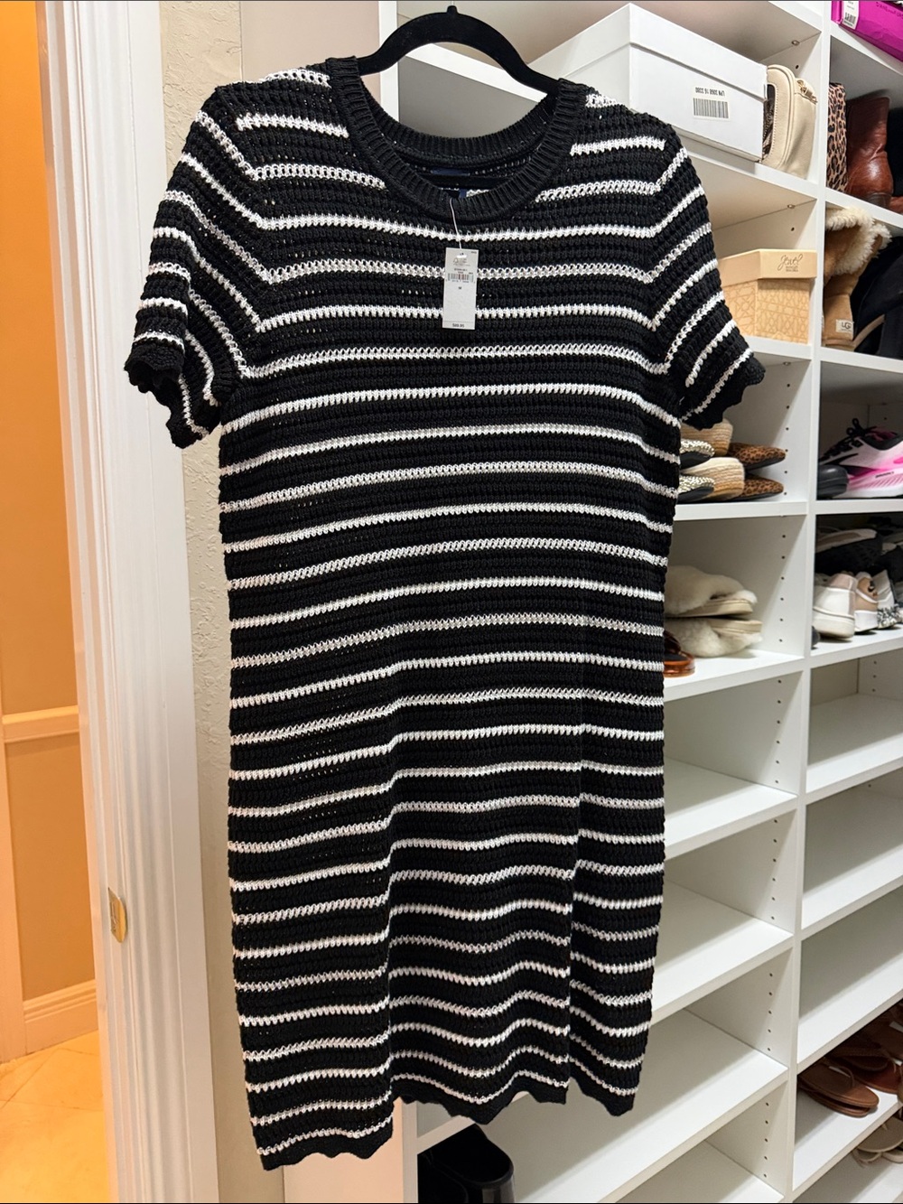 GAP Black and White Striped Knit Midi Dress
